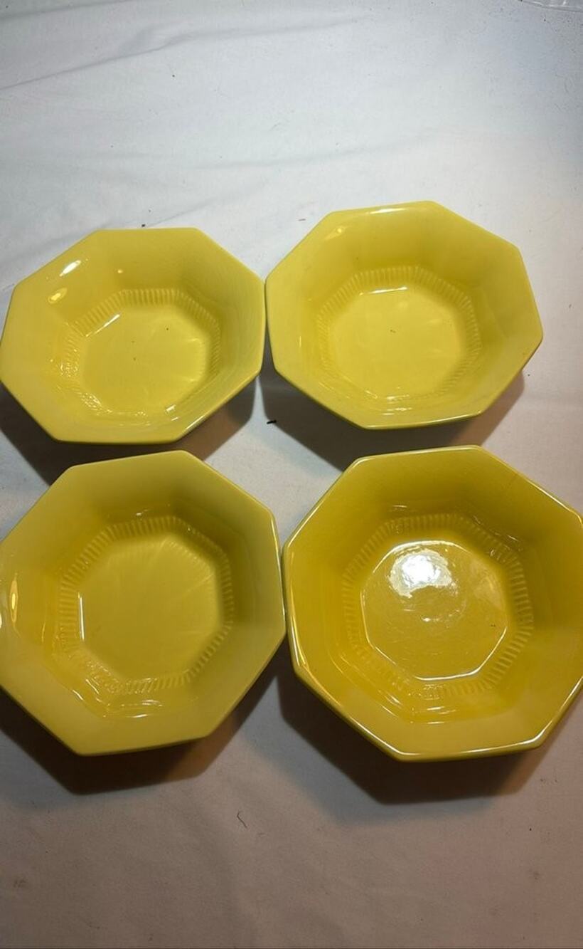 Set of Four Vintage Yellow Octagonal Bowls
